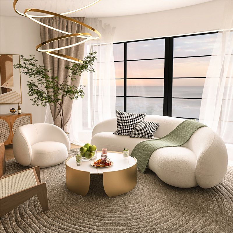 Contemporary Wool Curved Sofa Minimalist Beige Sloped Arm Sofa