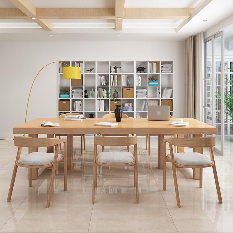 Contemporary Natural Wood Table Pine Rectangle Dining Table with Double Pedestal Clearhalo 'Dining Tables & Seating' 'Dining Tables' 'dining_table' 'furn' 'furn_dining_table' 'Furniture' 'furniture_dining_table' 'Kitchen & Dining Furniture' 'kitchen' 'kitchen_dining_table' 1200x1200_b23be172-2550-4b47-9056-85c577388fc3