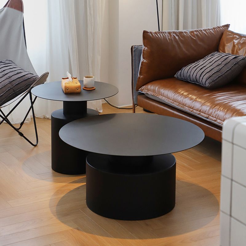 ペデスタルメタルコーヒーテーブル黒/白のコンテンポラリーカクテルテーブル