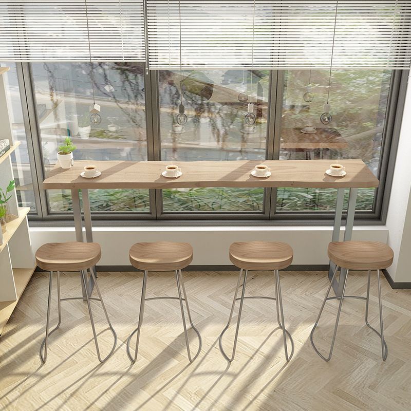 Solid Wood Bar Table Silver and Metal Base Bar Table for Kitchen LivingRoom Coffee Room Clearhalo 'Bar Furniture' 'Bar Tables' 'bar_tables' 'furn' 'furn_bar_tables' 'Furniture' 'Kitchen & Dining Furniture' 1200x1200_b241b2e0-ccda-478e-bd63-aa4307db2c8c