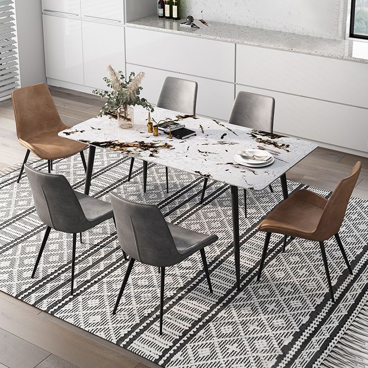 Rectangle 4 jambes Table à manger industrielle Tablette fixe de pierre frittée