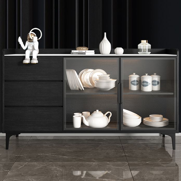 Stone Top Dining Room Sideboard Cabinet Modern Credenza with Drawer and Glass Door Clearhalo 'buffet_sideboard' 'Buffets & Sideboards' 'furn' 'furn_buffet_sideboard' 'Furniture' 'Kitchen & Dining Furniture' 1200x1200_b24a1364-cdb6-4adb-98f0-c42317c64942