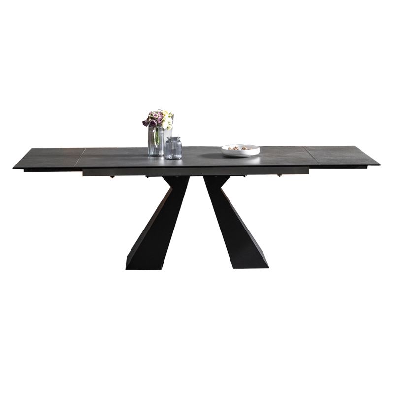 Rectangle Traditional Luxury Dining Table Grey Sintered Stone Table with Black Double Pedestal Clearhalo ' dining_table' 'Dining Tables & Seating' 'Dining Tables' 'Furniture' 'furniture_dining_table' 'Kitchen & Dining Furniture' 'kitchen&dining_furn' 'kitchen' 'kitchen_dining_table' 1200x1200_b24b818f-3acb-406f-a4e6-9b093dd68d13