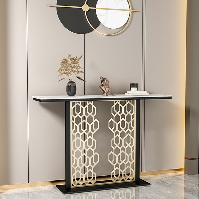 Tavolo console glam con top in pietra rettangolo e base nera per Hall