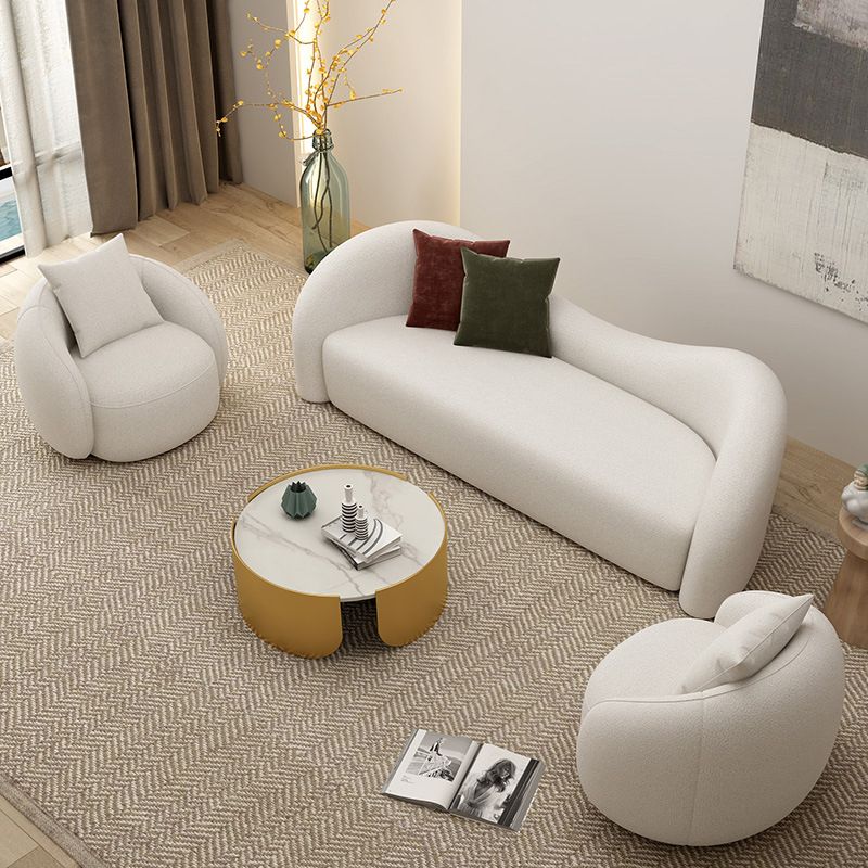 Curved Wool Sofa White Contemporary Sloped Armed Sofa - 33.46" D Clearhalo 'furn' 'furn_sofas' 'Furniture' 'Living Room Furniture' 'Sofa' 'sofas' 1200x1200_b24f0e58-21af-4e5d-9cef-52156eacab4a