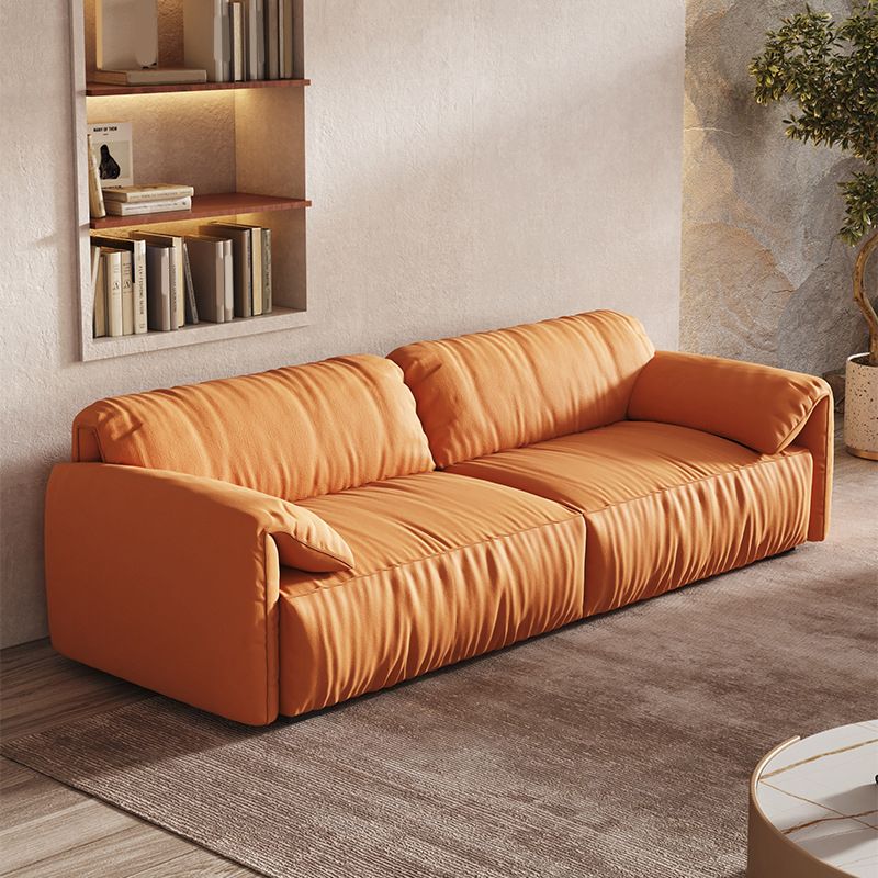 Contemporary Pillow Top Arm Settee Orange Faux Leather Sofa for Living Room Clearhalo 'furn' 'furn_sofas' 'Furniture' 'Living Room Furniture' 'Sofa' 'sofas' 1200x1200_b254300d-f85d-4d05-b302-8d78a6d9a134