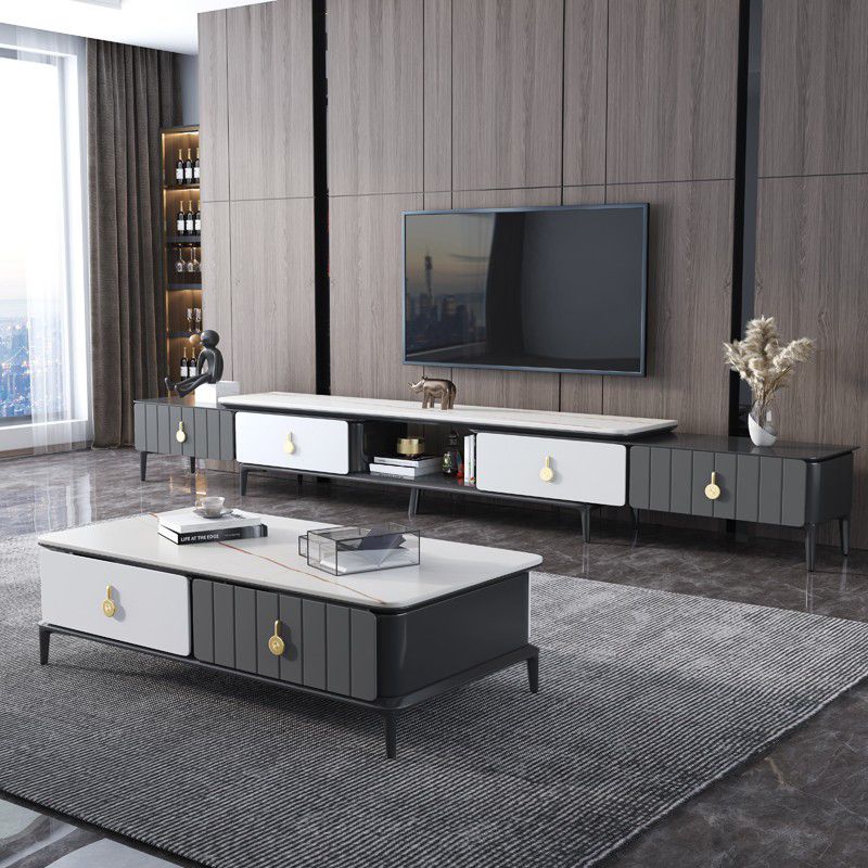 Mesa de cóctel de café de 4 piernas con cajones de almacenamiento Top de pizarra moderna