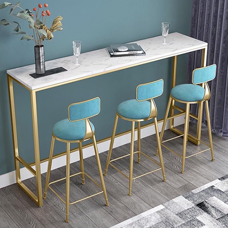 Rectangle Marble Patio Bar Table Footrest White and Gold Counter Table for Coffee Shop