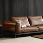 Square Arm Loose Back Sofa Mid Century Modern Genuine Leather Sofa in Brown