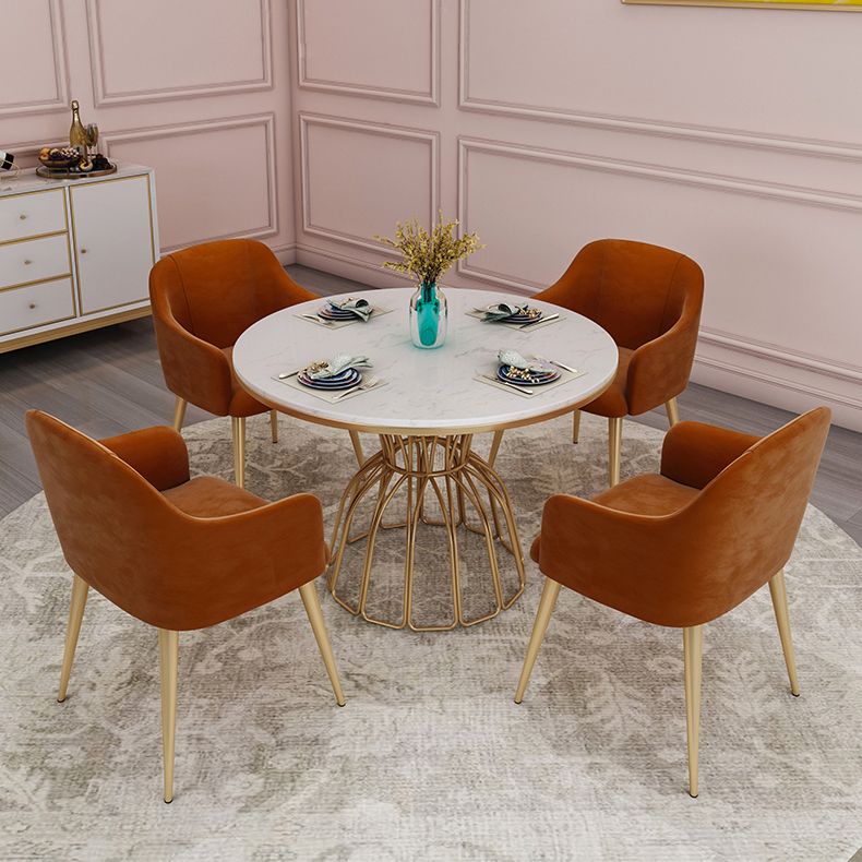 Mesa de comedor blanca redonda de mesa de lujo tradicional con marco de oro