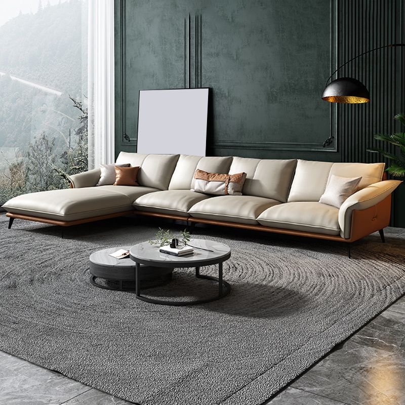 Leather Sponge Padded Seat with Pillow Back Sectional White/orange/green/grey Sofa