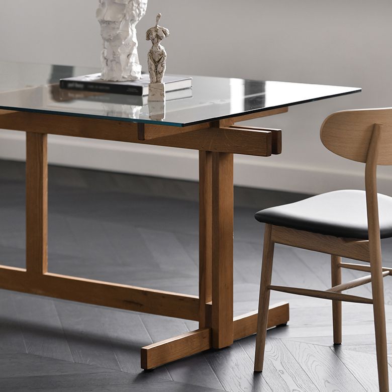 Trestle Table Clear Tempered Glass Dining Table Rectangle for Dining Room Home Clearhalo ' dining_table' 'Dining Tables & Seating' 'Dining Tables' 'Furniture' 'furniture_dining_table' 'Kitchen & Dining Furniture' 'kitchen&dining_furn' 'kitchen' 'kitchen_dining_table' 1200x1200_b27f4a5b-d8e6-4057-b6b7-09928459df8d