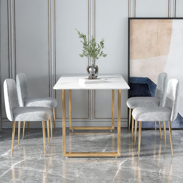 Glam Iron Dining Table Set 1/2/5 Pieces Rectangle White Sintered Stone Top Dinette Set Clearhalo 'Dining Room Sets' 'Dining Tables & Seating' 'dining_room_set' 'furn' 'furn_dining_room_set' 'Furniture' 'furniture_dining_room_set' 'Kitchen & Dining Furniture' 1200x1200_b281add0-3578-40da-b4d7-92badacf8349