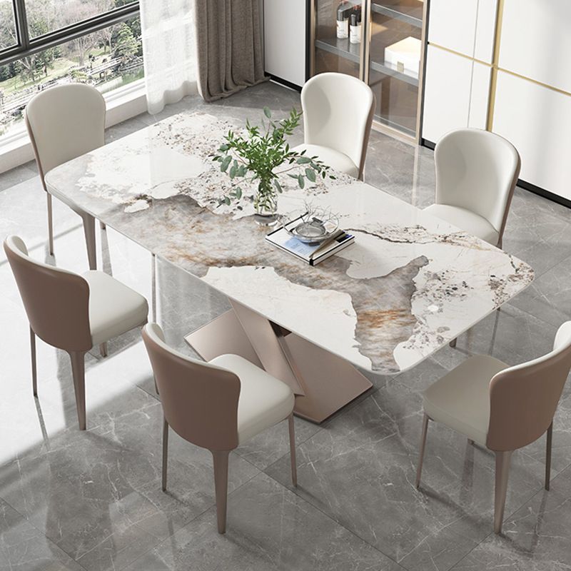 Juego de comedor de piedra sinterizada estilo diseñador, juego de mesa rectangular de 1/4/5/7 piezas
