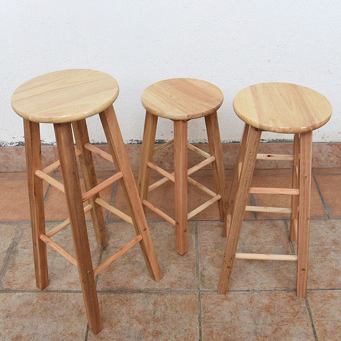 Taburete redondo moderno sin respaldo, taburete de bar de madera maciza de roble en color natural