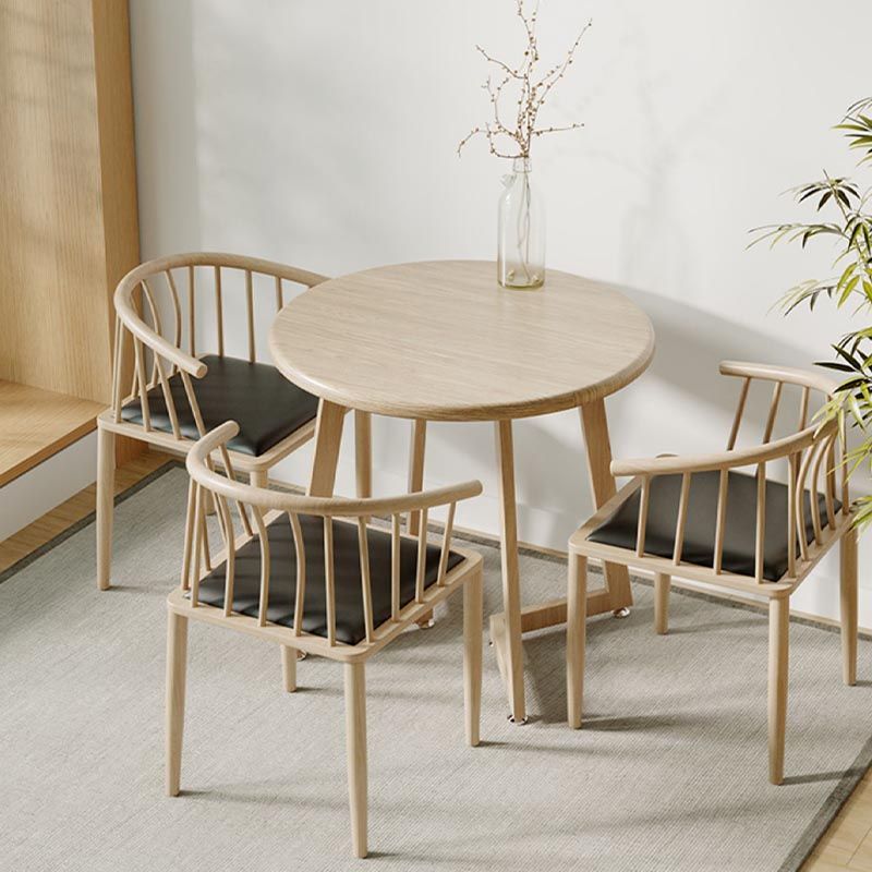 Mesa de comedor de madera redonda Mesa de comedor de base de trineo en natural y nogal