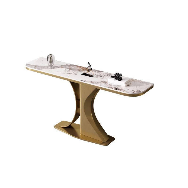 Glam Stone End Table Half Moon Console Accent Table for Hall