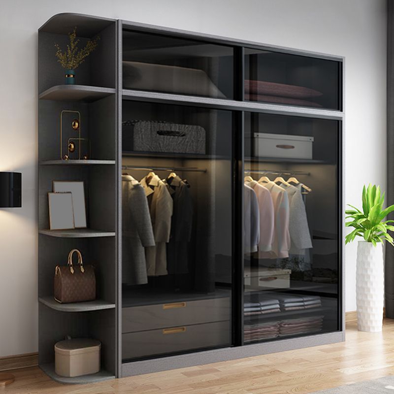 Contemporary Wood and Tempered Glass Wardrobe Freestanding Wardrobe Armoire without Light Clearhalo 'Armoires & Wardrobes' 'armoires_wardrobes' 'Bedroom Furniture' 'furn' 'furn_armoires_wardrobes' 'Furniture' 1200x1200_b28b4206-9c3c-494a-8785-8081c5c609d6