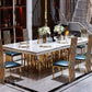 Traditional Luxury Marble Dining Table Rectangle Table with Metal Double Pedestal in Gold Clearhalo ' dining_table' 'Dining Tables & Seating' 'Dining Tables' 'furn' 'furn_dining_table' 'Furniture' 'furniture_dining_table' 'Kitchen & Dining Furniture' 'kitchen&dining_furn' 'kitchen' 'kitchen_dining_table' 1200x1200_b2917edc-e196-4b50-aa0b-fa15d4b1a7b5