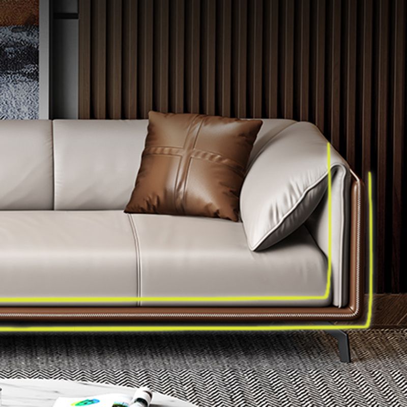 Contemporary Genuine Leather Pillow Top Arm Sofa for Living Room, Apartment Clearhalo 'furn' 'furn_sofas' 'Furniture' 'furniture_sofas' 'kitchen' 'kitchen_sofas' 'Living Room Furniture' 'Sofa' 'sofas' 1200x1200_b2946434-f51d-44fc-800e-247a6ea0cee8
