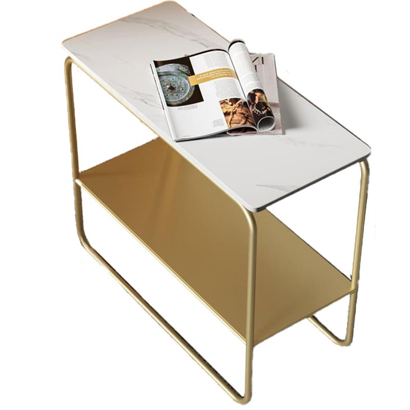 Contemporary Rectangular Side Table Slate Top Sled End Table