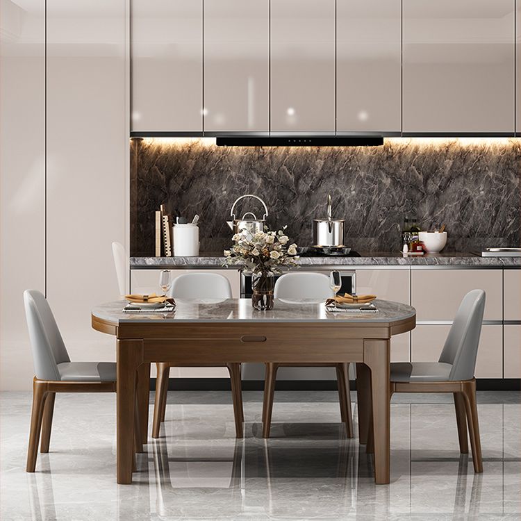 Modern Stone Foldable Dining Table Rubber Wood Base for Dining Room Clearhalo 'Dining Tables & Seating' 'Dining Tables' 'dining_table' 'furn' 'furn_dining_table' 'Furniture' 'Kitchen & Dining Furniture' 1200x1200_b294f472-c98f-48f2-b4d6-9a8f9ba520cc