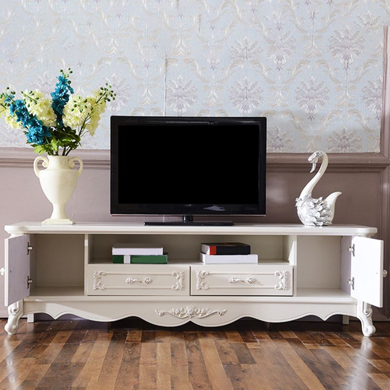 Traditional TV Media Stand White Open Shelving TV Stand Console with Drawers Clearhalo 'furn' 'furn_tv_stands_entertainment_centers' 'Furniture' 'Living Room Furniture' 'TV Stands & Entertainment Centers' 'TV Stands & Media Storage Furniture' 'tv_stands_entertainment_centers' 1200x1200_b2951803-3302-4e0c-96e1-1c7b02d0a36d