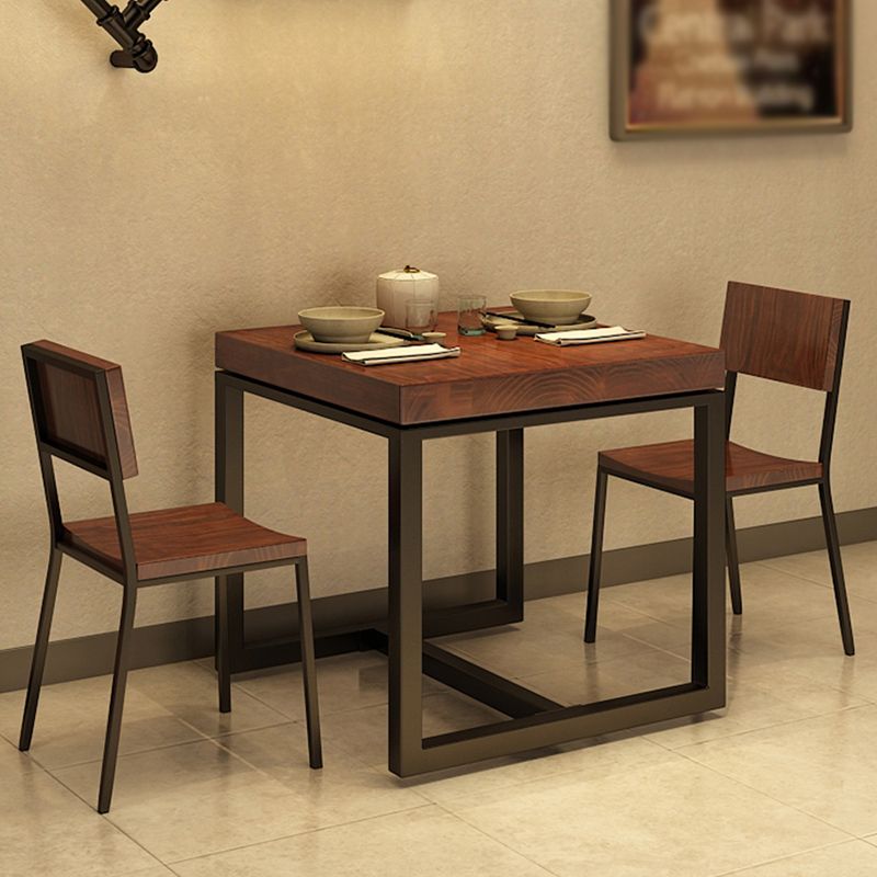 Solid Wood Dining Table Industrial Square Table with Black Frame