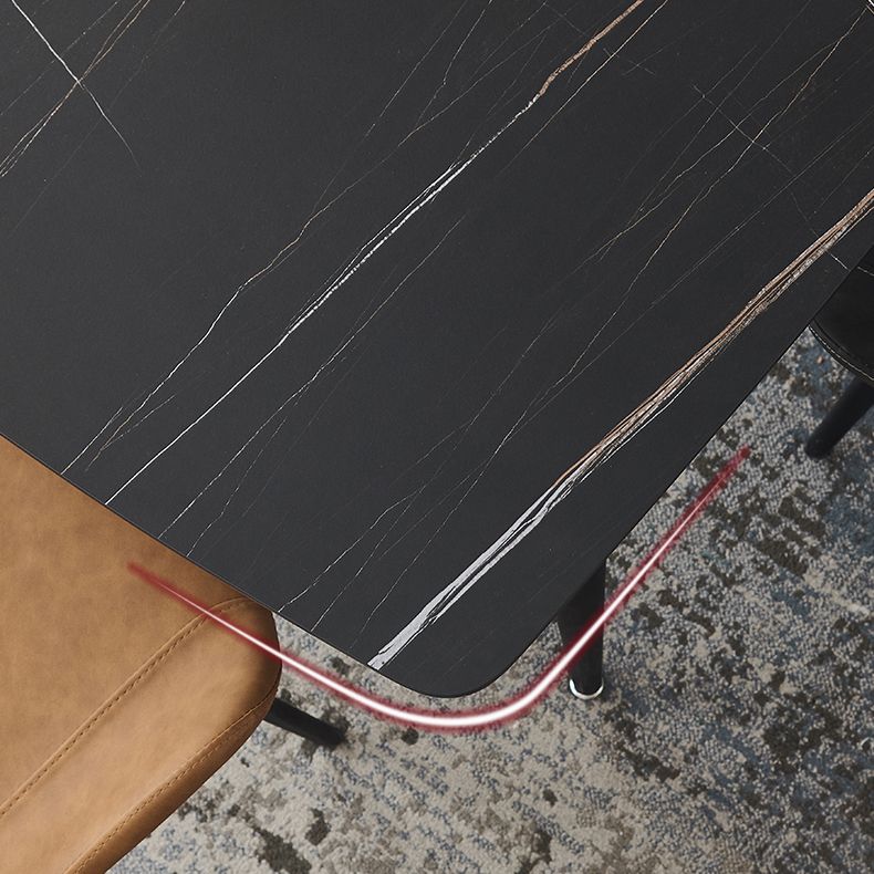 Tavolo da pranzo rettangolo industriale in metallo tavolo in pietra sinterita nera con 4 gambe