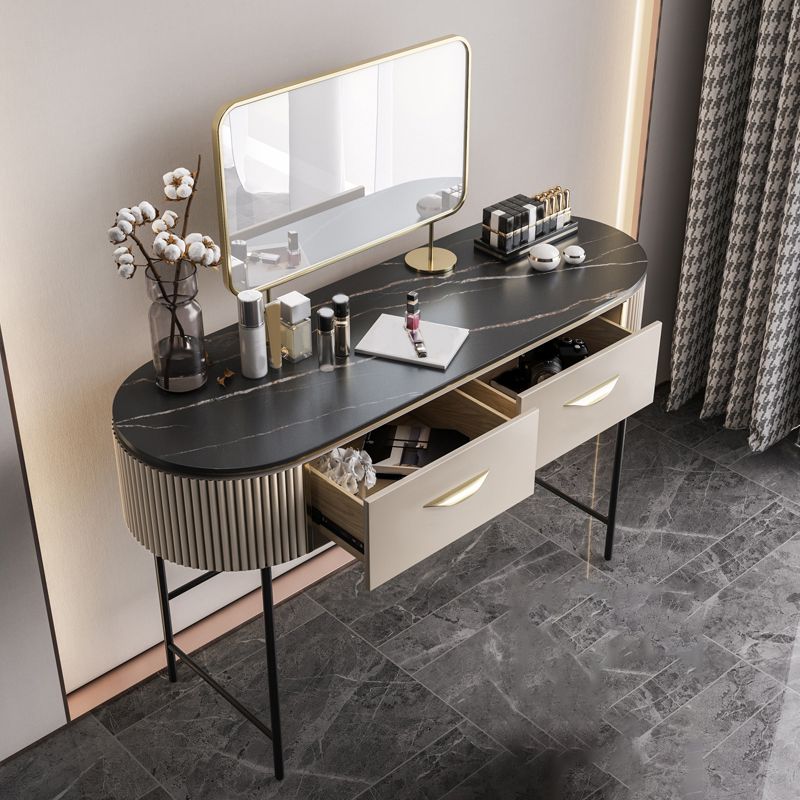 Contemporary Vanity Set, 2 Storage Drawers With Mirror & Padded Stool Clearhalo 'Bedroom Furniture' 'furn' 'furn_makeup_vanities' 'Furniture' 'Makeup Vanities' 'makeup_vanities' 1200x1200_b29aa739-4ebf-4e3c-a2ef-a37b23d62e59