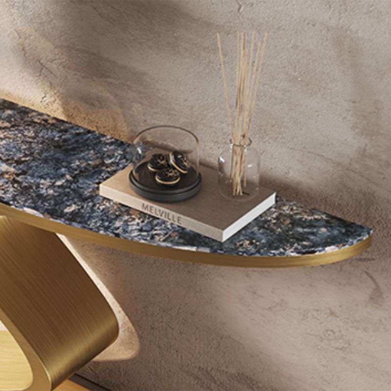 Glam Golden Console Accent Table with Half Moon Stone for Hall