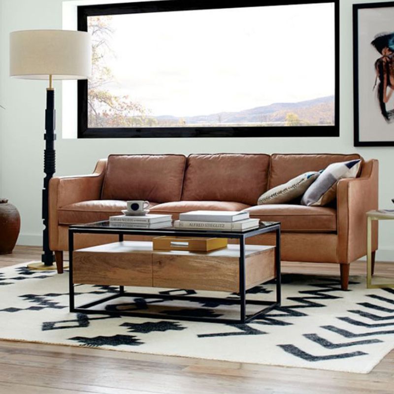 Canapé de bras carré arrière en vrac canapé en faux cuir stationnaire avec coussins