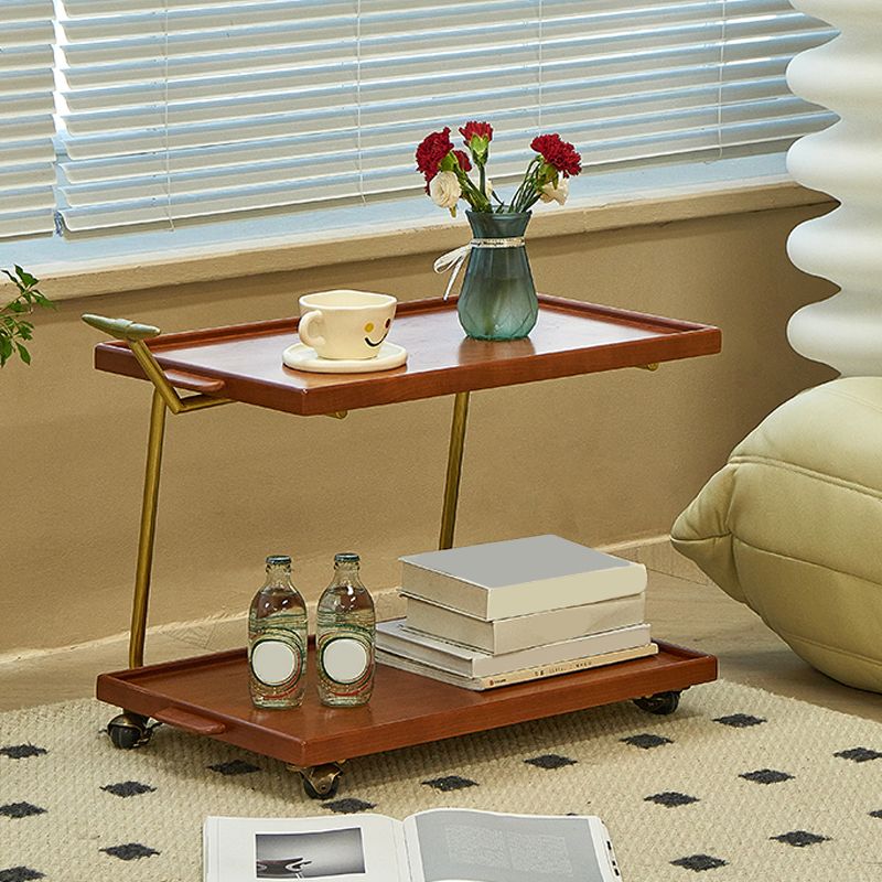 Modernistic End Slide Table Living Room Rectangular with Storage Solid Wood