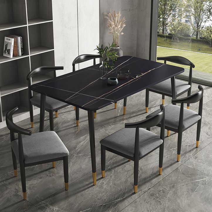 Rectangular Scandinavian Sintered Stone Dining Room Set Dining Furniture with Metallic Base Clearhalo 'Dining Room Sets' 'Dining Tables & Seating' 'dining_room_set' 'furn' 'furn_dining_room_set' 'Furniture' 'furniture_dining_room_set' 'Kitchen & Dining Furniture' 'kitchen&dining_furn' 'kitchen' 1200x1200_b29e567c-deb4-4671-a698-41381d48e987