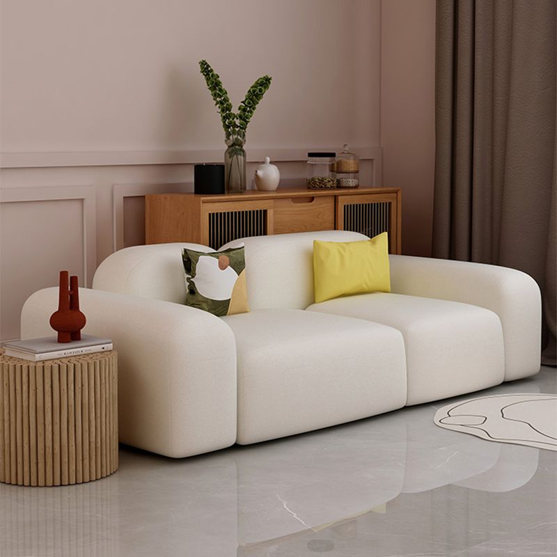 Modern Style Blocks Sofa White Wool Square Arm Seating - 25.6" H
