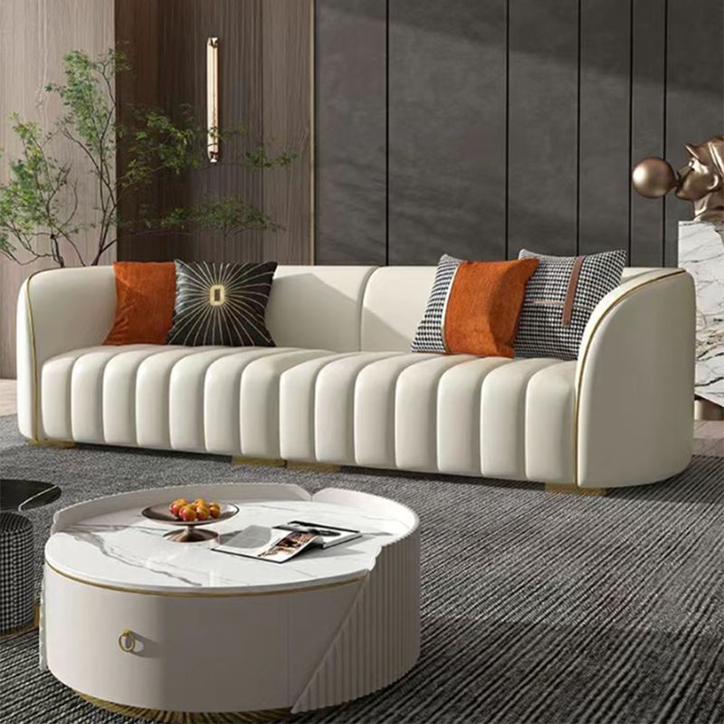 Echte lederen hellende armbank Moderne beige bank met kussens