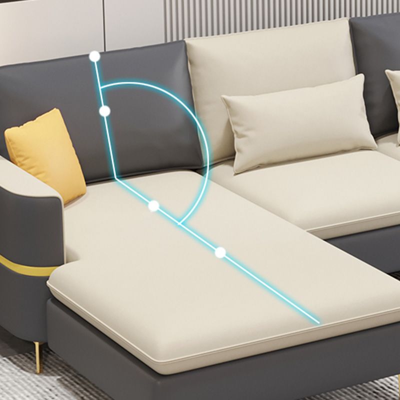 Scandinavian Cream Stationary Slipcovered Faux Leather 4 Seat Sofa