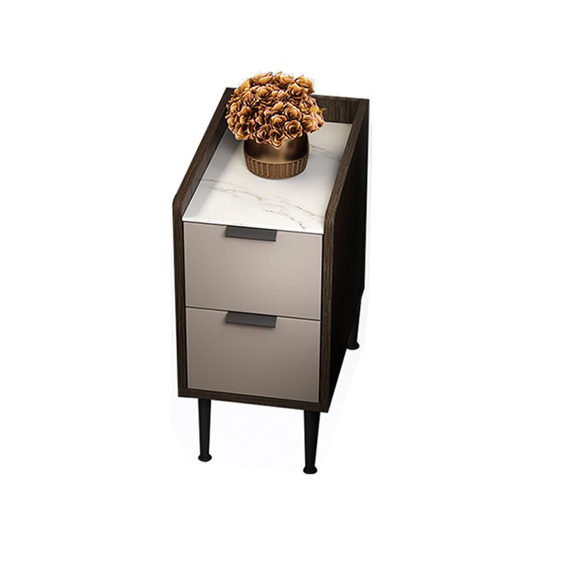 Espresso Wood and Off-White Night Table Modern Stone and Pearl Wood Bedside Cabinet Clearhalo 'Bedroom Furniture' 'furn' 'furn_night_stand' 'Furniture' 'night_stand' 'Nightstands' 1200x1200_b2a8a1b3-5132-4cb0-9b39-33b0715923ea