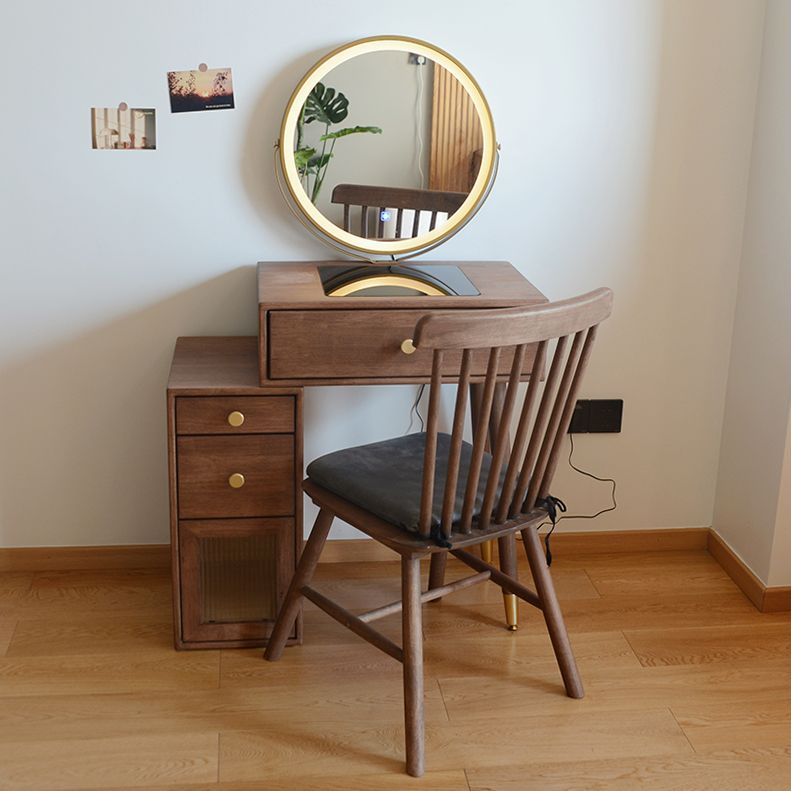 Tavolo in legno massiccio tavolo da stoccaggio set di vanità con tavolo da trucco e sgabello