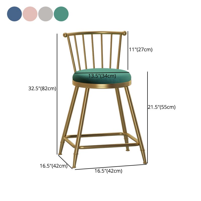 Glam Armless Backrest Counter Stool Steel Milk Tea Shop Bar Stool with Velvet Cushion Clearhalo 'Bar Furniture' 'Bar Stools' 'bar_stools' 'furn' 'furn_bar_stools' 'furniture_bar_stools' 'Kitchen & Dining Furniture' 'kitchen&dining_furn' 'kitchen' 'kitchen_furn' Furniture' 1200x1200_b2b4be3c-8e79-4d60-9f84-5afe3ef71c70