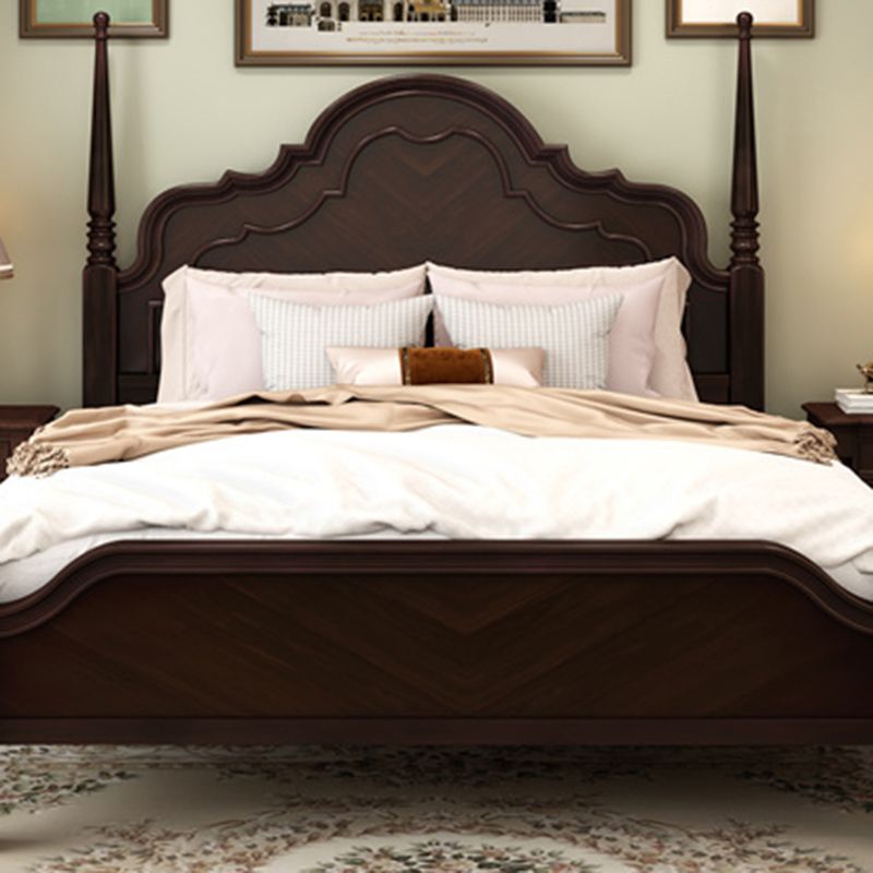 Mid-Century Modern Standard Bed Pine Wood Panel Bed with Headboard