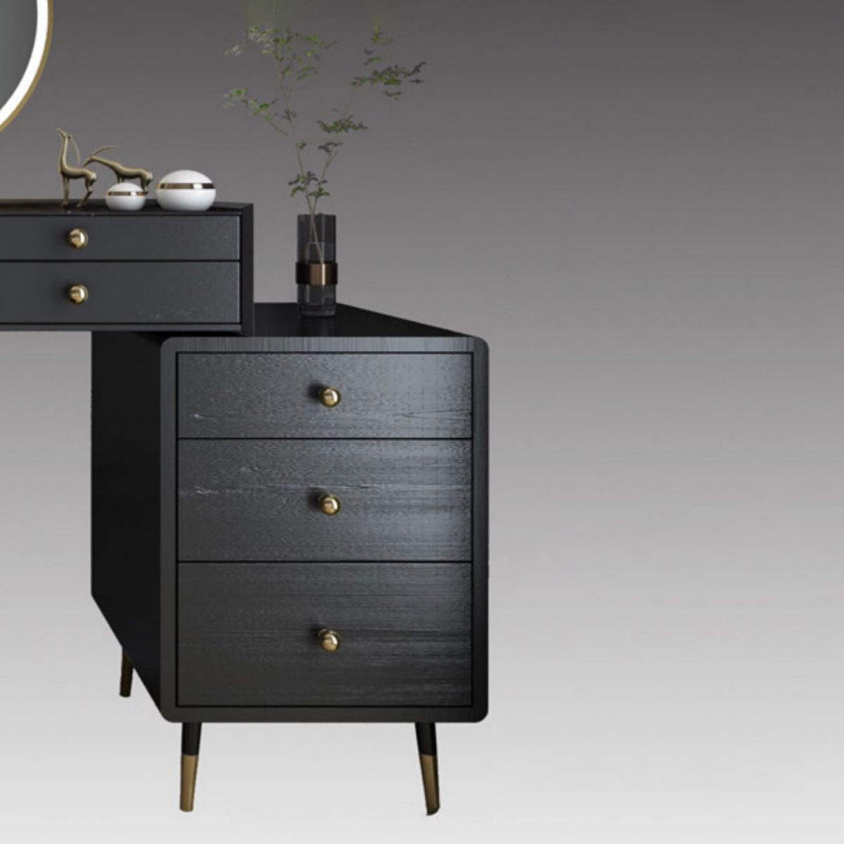 ベッドルーム用の鏡とスツールのあるモダンなソリッドウッドバニティドレッシングテーブル