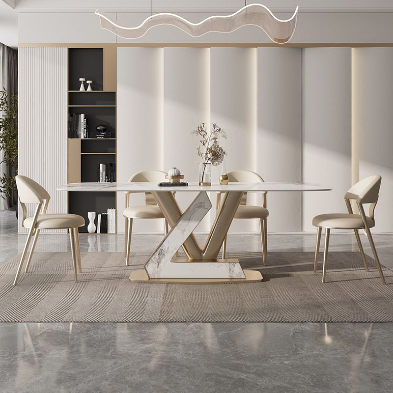 Glam Rectangle Dining Table Sintered Stone Table with Metal Legs for Kitchen Clearhalo 'Dining Tables & Seating' 'Dining Tables' 'dining_table' 'furn' 'furn_dining_table' 'Furniture' 'Kitchen & Dining Furniture' 1200x1200_b2bd03dc-8673-4dd0-83f9-7107d0658912