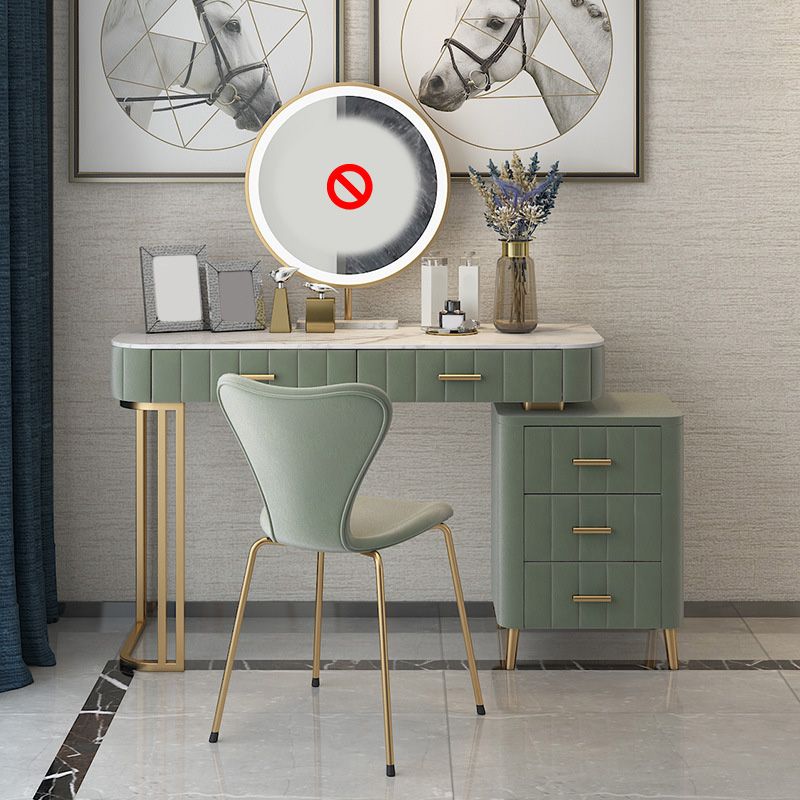 5-Drawers Vanity Makeup Table Set Vanity Stool with Wood Accent Clearhalo 'Bedroom Furniture' 'furn' 'furn_makeup_vanities' 'Furniture' 'Makeup Vanities' 'makeup_vanities' 1200x1200_b2bd275d-68d9-42b6-baf1-7fb5895b15d5