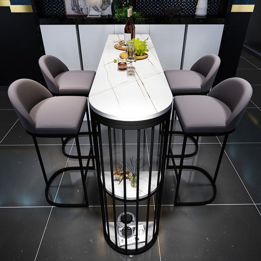 Indoor Free Form Bar Dining Table Modern Stone Top Bar Table with Storage Shelf