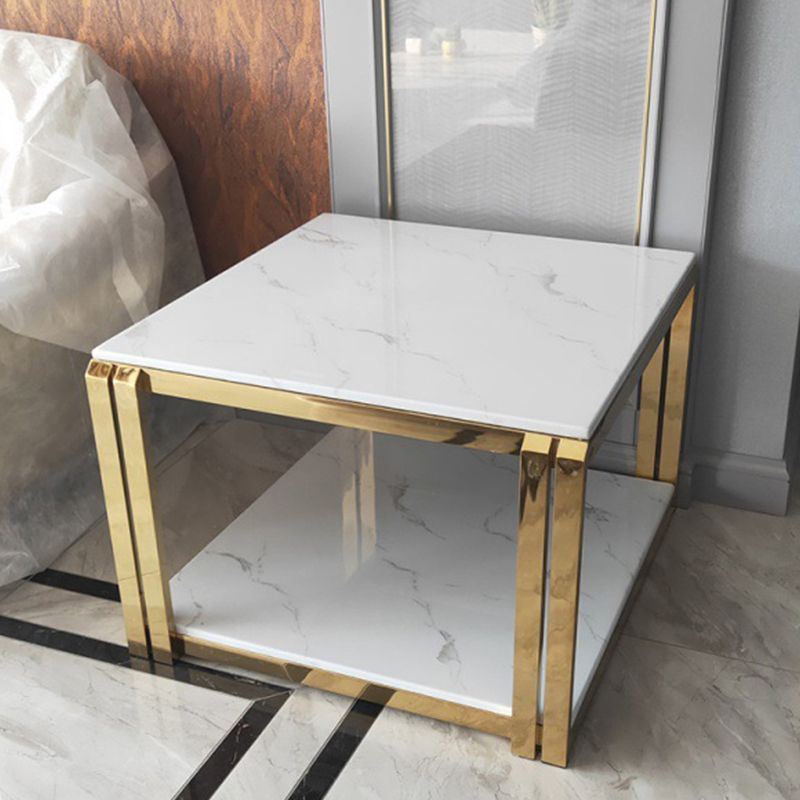 Tabella di estremità del blocco quadrata in acciaio inossidabile moderno tavolo da tavolo angolare in marmo laterale