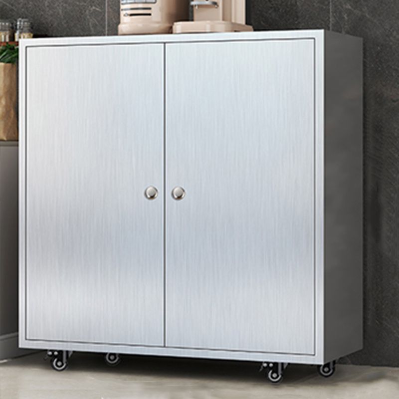 Modern Stainless Steel Dining Server Silver Adjustable Shelving Cabinets with Door Clearhalo 'buffet_sideboard' 'Buffets & Sideboards' 'furn' 'furn_buffet_sideboard' 'Furniture' 'furniture_buffet_sideboard' 'Kitchen & Dining Furniture' 1200x1200_b2c4b34c-a8f2-4d0f-812e-f90fbf59a914