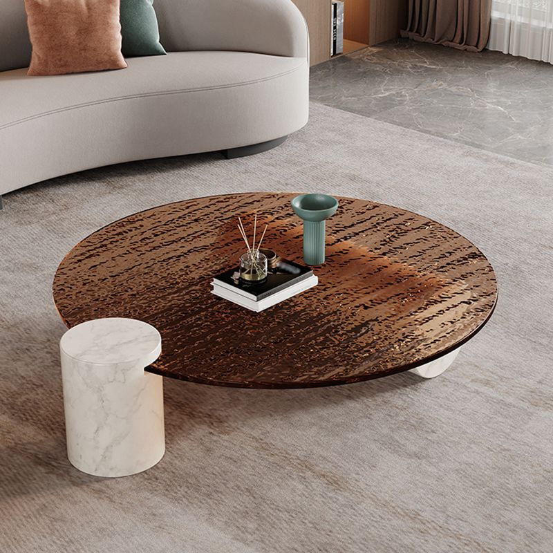 Moderner Marmor-Couchtisch mit 2 Beinen, runder Cocktailtisch mit Glasplatte, transparent