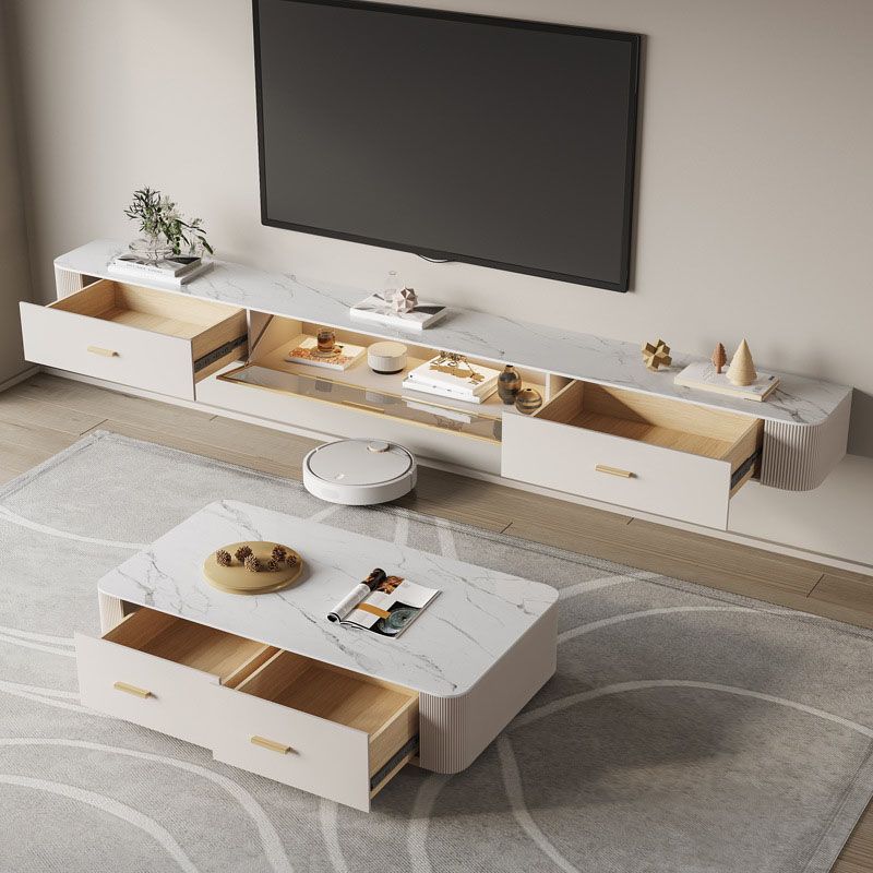 Console multimediale per TV Glam, console multimediale per TV, con 2 cassetti