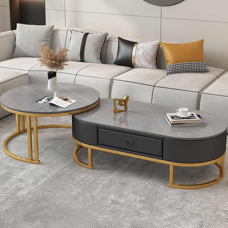Glam Nesting Coffee Table Set Frame Round Slate Coffee Table with Drawer Clearhalo 'Coffee & Accent Tables' 'Coffee Tables' 'coffee_tables' 'furn' 'furn_coffee_tables' 'Furniture' 'Living Room Furniture' 1200x1200_b2c77a82-13de-42f7-8d94-51dd4fb73450